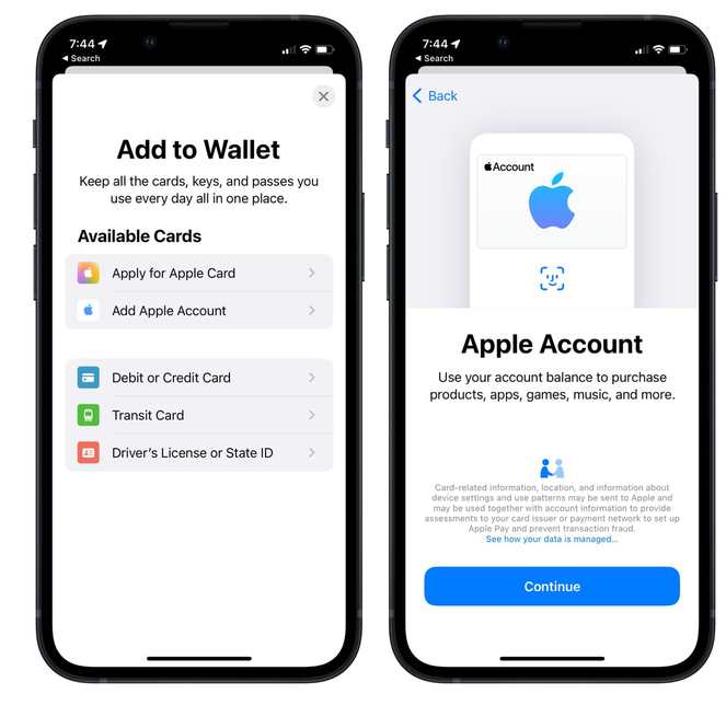 排浦镇苹果手机维修分享iOS 15.5钱包App如何添加 Apple 账户 